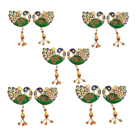 Meenakari Peacock Shubh Labh Decor Indian Traditional Gift Item for Home Office Floor/wall Stickers Wall Art Diwali Decorations Housewarming Gift {6}