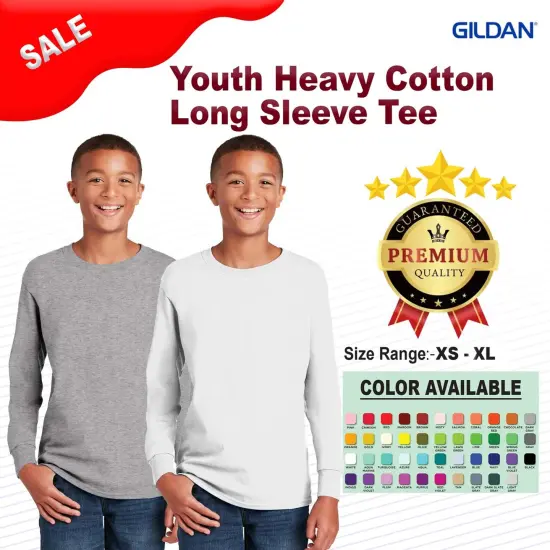 Gildan&reg; Youth Heavy Cotton Crewneck Long Sleeve Tee Sport grey {2}