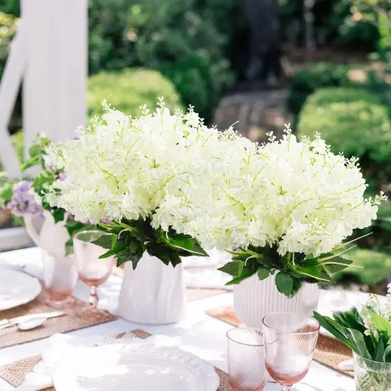 6Pcs Artificial Fake Silk Wisteria Flowers, 13.7'' Faux Hyacinth Flowers for Home Garden Outdoor Cemetery Grave Fences Spring Summer Decor Floral Arrangements, White {4}