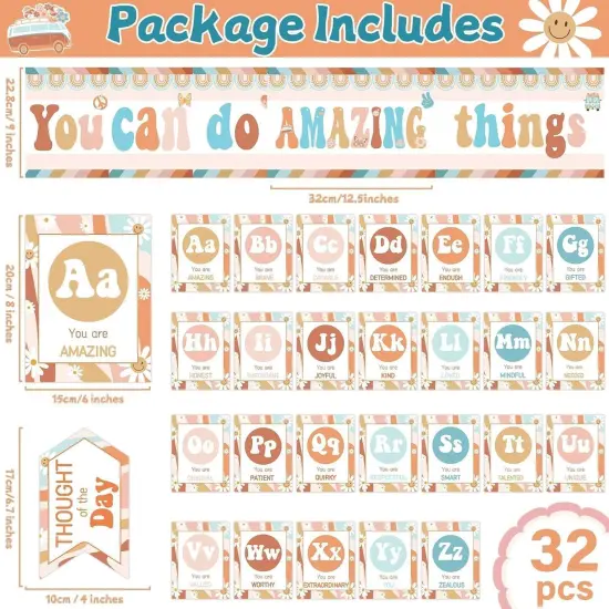 Retro Groovy Boho Daisy Floral Alphabet Posters {2}