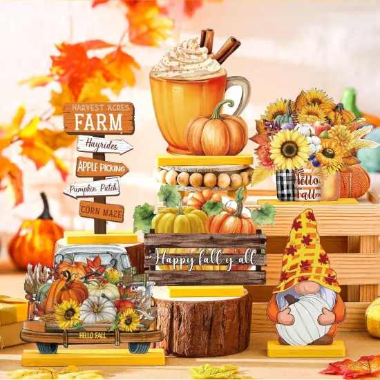 6 Pcs Fall Wooden Tabletop Decor - (Novel,Orange) {2}