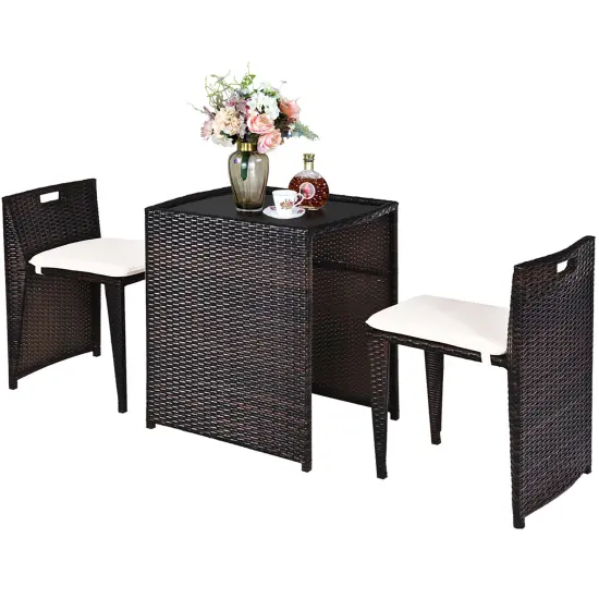 Costway 3PCS Outdoor Patio Rattan Furniture Set Space Saving Garden Deck W/Cushion No Assembly {2}