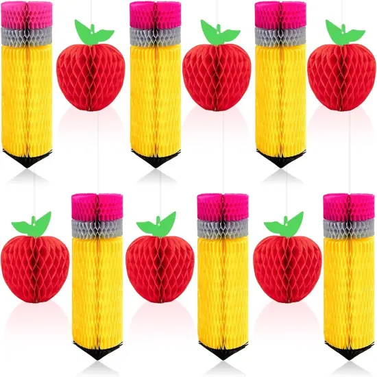 12Pcs Pencil Apple-Shaped Hanging Honeycomb Back to School {1}