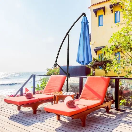 Costway 10FT Patio Offset Hanging Umbrella Easy Tilt Adjustment 8 Ribs Backyard Burgundy\Beige\Tan\Blue {2}