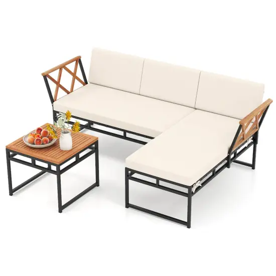 Costway 3 PCS L-Shaped Patio Furniture Set with Loveseat Square Coffee Table Soft Back {2}