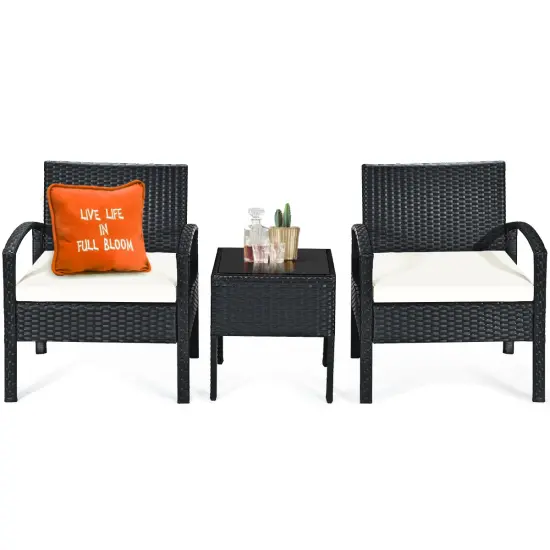 Costway 3PCS Patio Rattan Furniture Set Table & Chairs Set with Thick Cushions Garden {2}