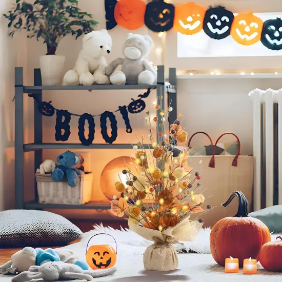 Berry Maple Leaf Pumpkin Tree Tabletop Decor {5}