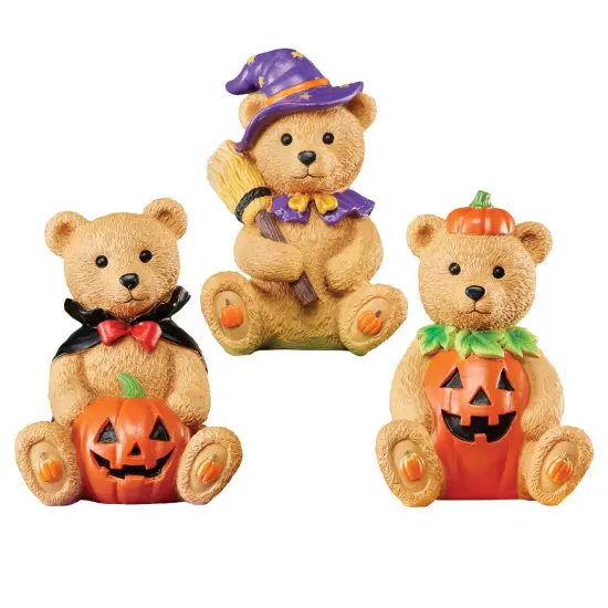 Collections Etc Hand-Painted Halloween Bear Sitter Decoration - Set of 3 {1}