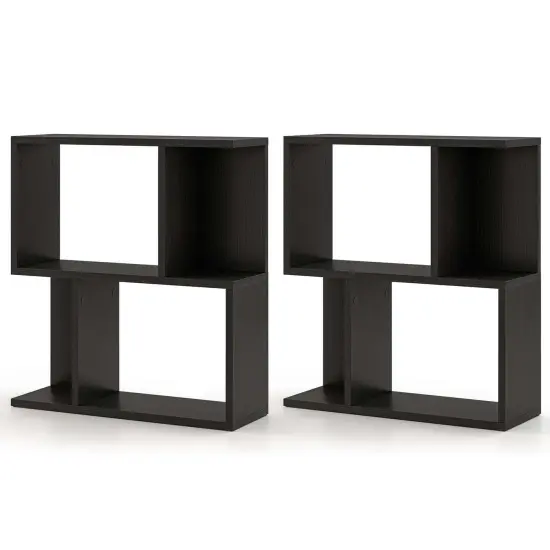Costway 1/2 PCS 3-Tier Bookshelf Geometric Bookcase Side Table with Open Storage Display Shelf Black {8}