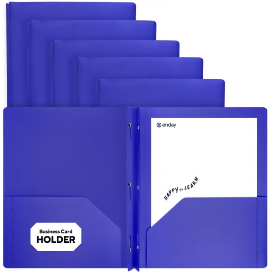 Plastic Folders with Pockets and Prongs, Assorted Colors Two Pocket Folder with Brads, 6 Pc &ndash;by Enday Blue {1}
