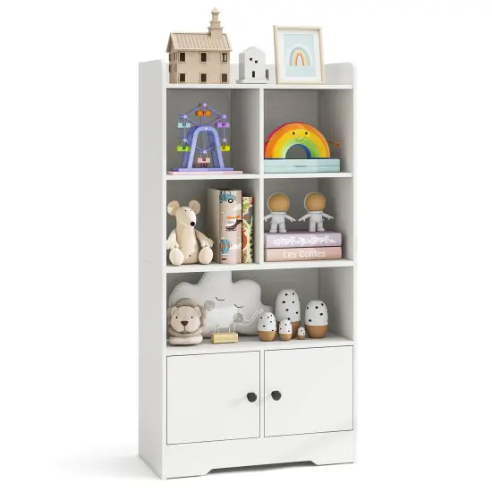 Costway Freestanding Bookshelf with Doors 2 Storage Cabinets and 5 Cubbies 2 Anti-tip Kits {1}