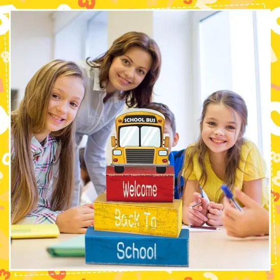 Back to School Decorations Bus Apple Tiered Tray Decorations {5}