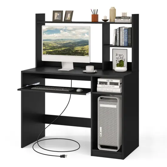 Costway Computer Desk Study Bookcase Workstation with Charging Station Hutch & CPU Stand {1}