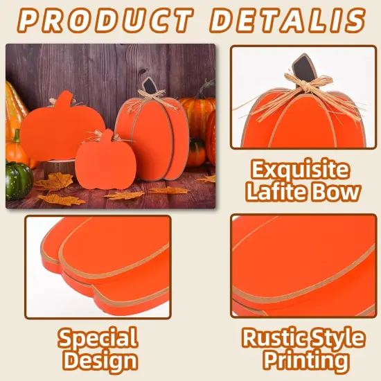 3PCs Fall Decor Wooden Pumpkin Tabletop {2}