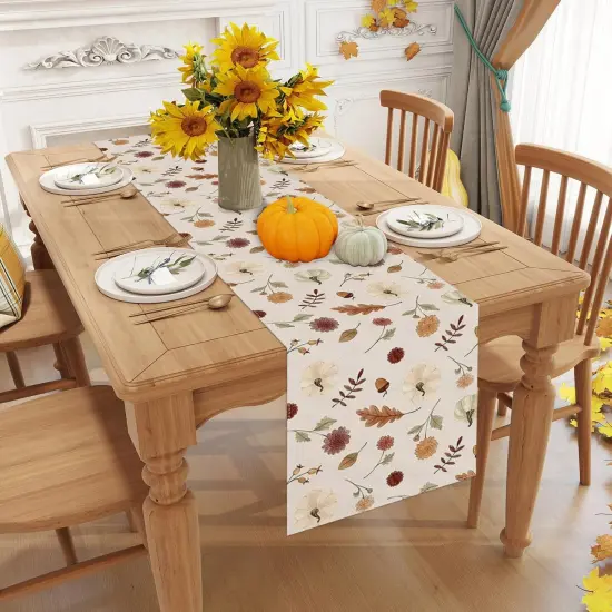 Linen Fall Table Runner - Leaves Pumpkin {3}