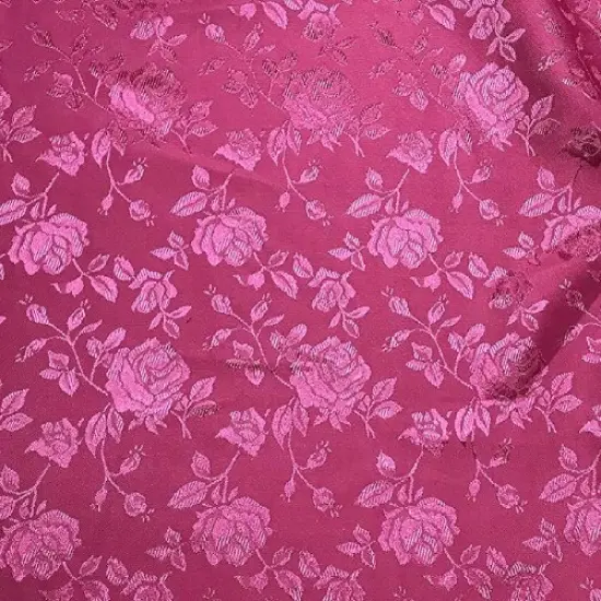 1 Yard Fuchsia Rose Floral Jacquard Satin 60/59&Prime; Width {1}