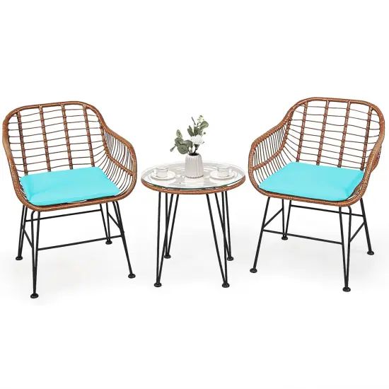 Costway 3PCS Patio Rattan Bistro Set Coffee Table Armchair Garden {4}
