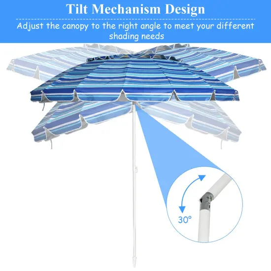 Costway 8 FT Beach Umbrella Outdoor Tilt Sunshade Sand Anchor W/Carry Bag {4}