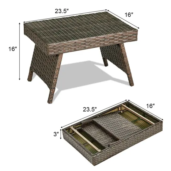 Costway Patio Folding Wicker Side Coffee Table Poolside Garden Lawn Bistro Furniture {3}