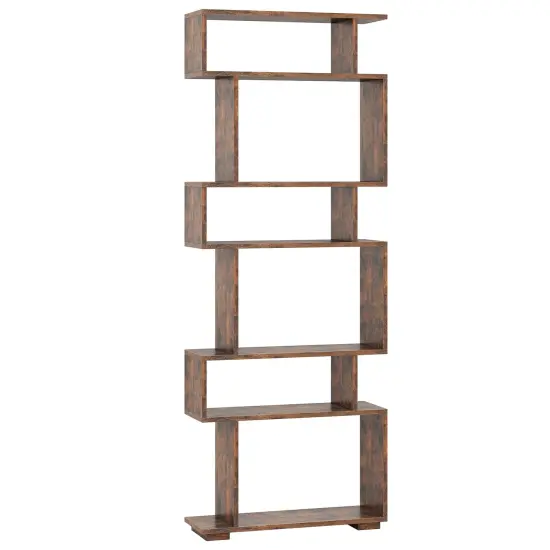 Costway 6-tier Storage Bookshelf S-shaped Geometric Bookcase with Anti-toppling Kits Brown/Black/White {7}