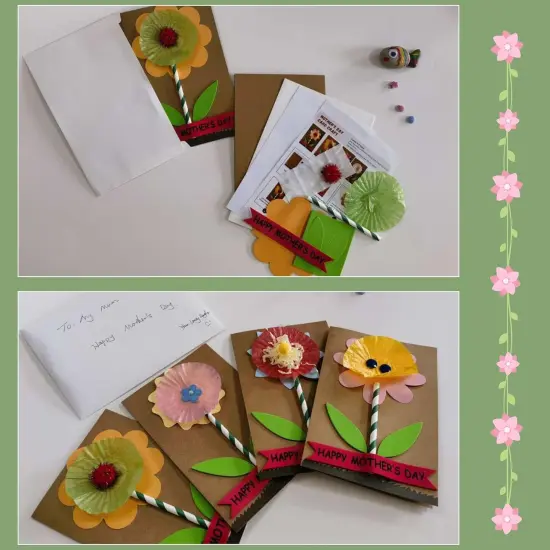 4E's Novelty DIY Mothers Day Craft Kit for Kids 12 Pack, Flower Card Making Kit Spring Bulk Handmade Happy Mother's Day Greeting Card Gifts for Kids Classroom Home Activities {4}