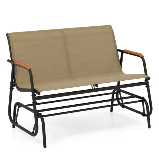Costway Patio Glider Bench for 2 Swing Gliding Loveseat with Curved Teak Armrests for Porch {2}