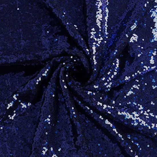 1 Yard Navy Glitter Embroidery Sequin Fabric 52" Width Polyester for DIY Sewing, Table Linen & Runner Projects {1}