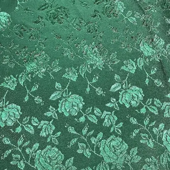 1 Yard Hunter Green Rose Floral Jacquard Satin 60/59&Prime; Width 100% polyester {1}
