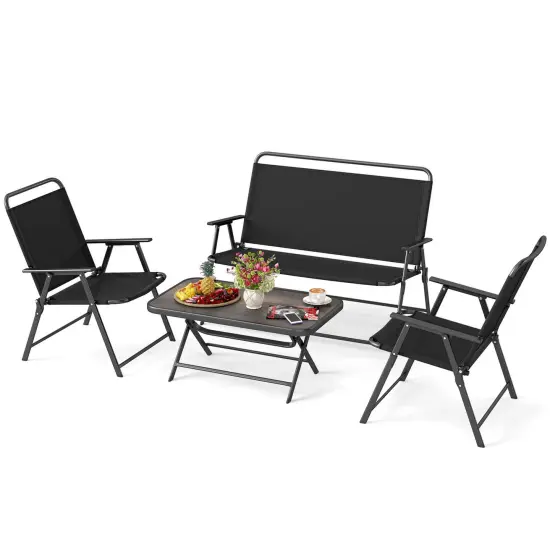 Costway 4 PCS Patio Folding Furniture Set Outdoor Conversation Set Bistro Sectional Set {2}