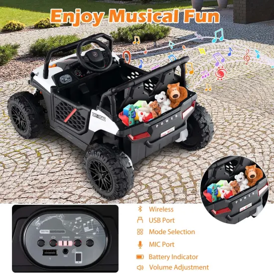 Costway 12V Kids Ride on Truck with Parental Remote 3 Speeds & Reverse Forward Function White/Red/Pink {6}