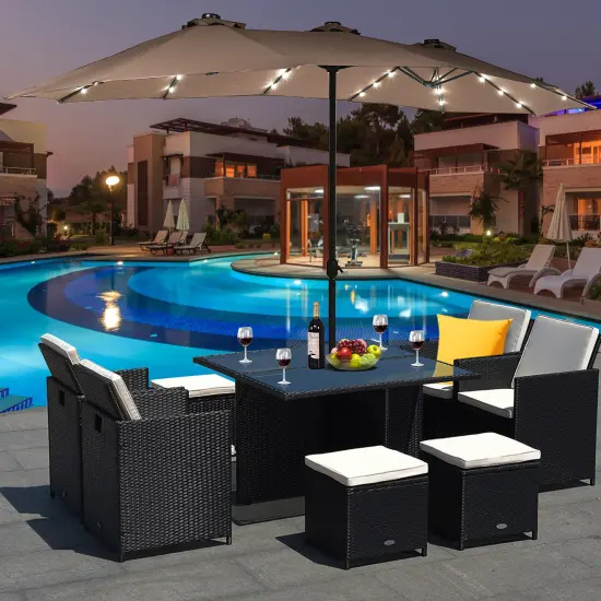 Costway 15Ft Patio Double-Sided Solar LED Market Umbrella Crank BeigeTanOrangeBurgundy {7}