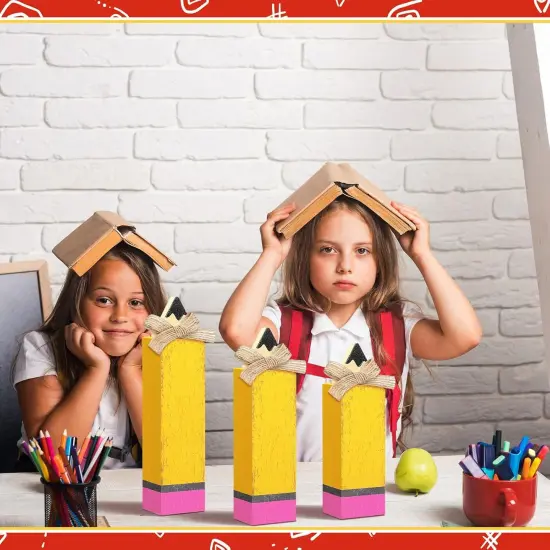 3 Pcs Back to School Table Decor Wooden Pencil Block Signs {4}