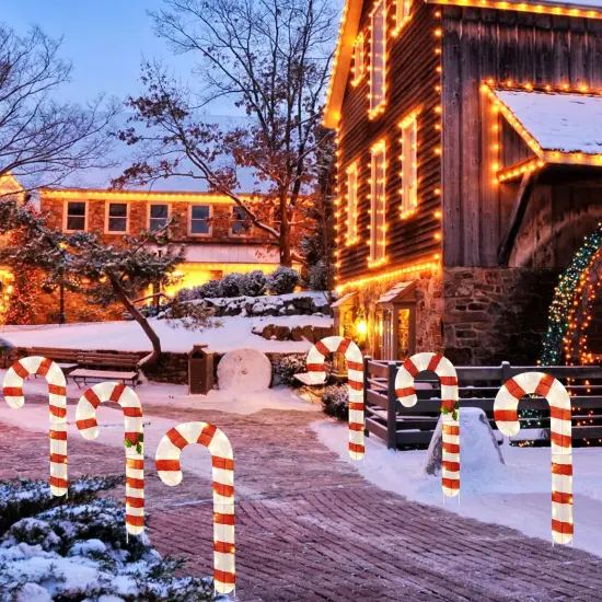 Costway 3 PCS Pre-Lit Candy Canes 31.5"H Xmas Yard Signs with 75 LED Lights Zip Ties {2}