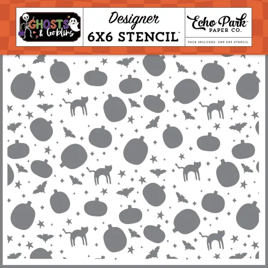 Ghosts And Goblins Stencil 6"X6"-Pumpkins Cats And Bats {1}