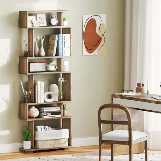 Costway 1/2 PCS Bookcase 6-Tier Bookshelf with Anti-Tipping Kit Freestanding Display Shelf Black/White {6}