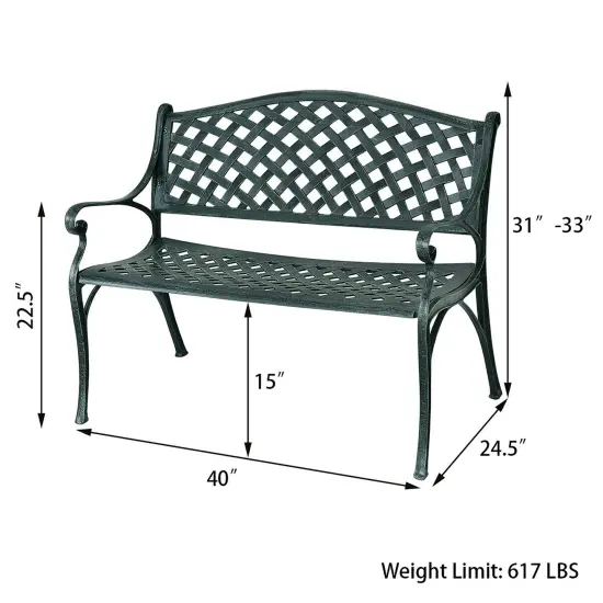 Costway 40'' Outdoor Antique Garden Bench Aluminum Frame Seats Chair Patio Garden Furni {2}
