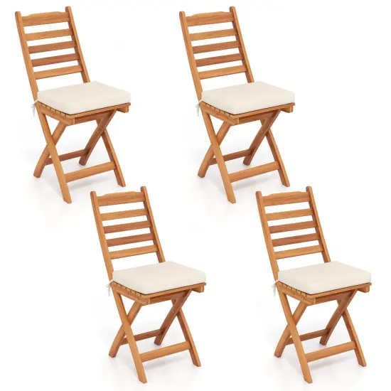 Costway Folding Patio Chairs Set of 2/4 with Slatted Backrests and Soft Seat Cushions {1}