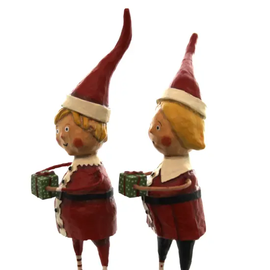 Lori Mitchell 8.25 In Santa's Little Helpers Christmas Figurine , Lightweight Christmas Decor Christmas St/2 Presents Red {3}