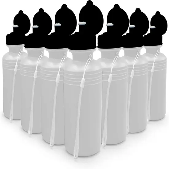 4E's Novelty Sports Water Bottles Bulk (22 Pack) 18 oz Squeeze Reusable Plastic White Water Bottle, BPA Free, School Kids Water Bottles, Party Favor, End of Year Student Gifts from Teacher {1}