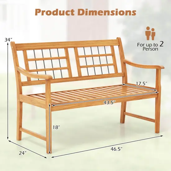 Costway Outdoor Acacia Wood Bench 2-Person Patio Bench with Slatted Seat &Backrest {3}