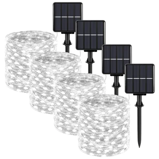 Extra-Long 288FT 800LED Solar Fairy String Lights, 4-Pack 72FT 200 LED Outdoor Twinkle Lights Waterproof 8 Lighting Modes Cool White Silver Wire Lights for Deck Backyard Tree Garden Fence Pool Party {1}