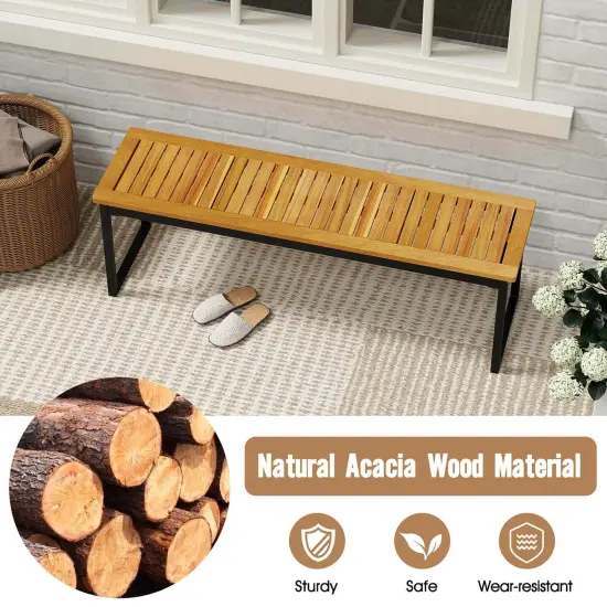 Costway 51" Wooden Outdoor Bench Patio Dining Bench with Acacia Wood Seat Natural {6}