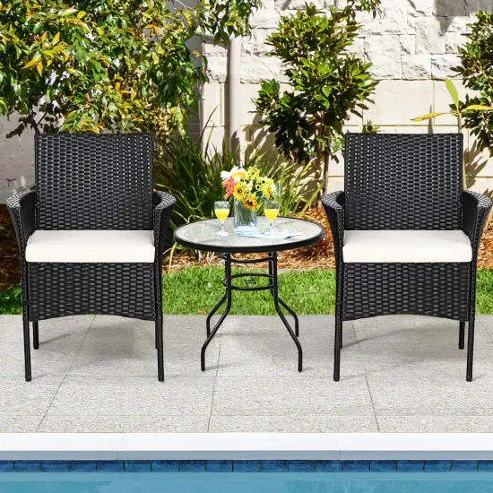 Costway 2PCS Chairs Outdoor Patio Rattan Wicker Dining Arm Seat With Cushions {2}