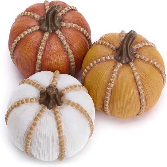 Set of 3 Resin Fall Pumpkin Decor {2}