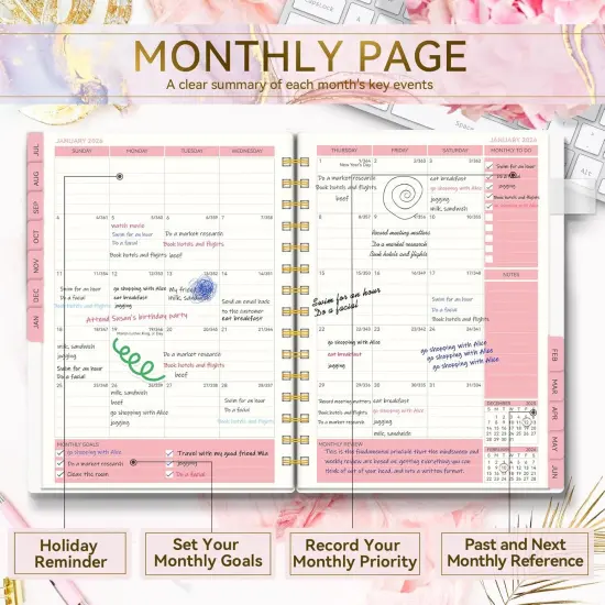 Planner 2025-2026-Weekly and Monthly - 5.5"x8.5" (Pink Marble) {3}