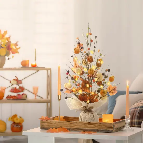 Berry Maple Leaf Pumpkin Tree Tabletop Decor {4}