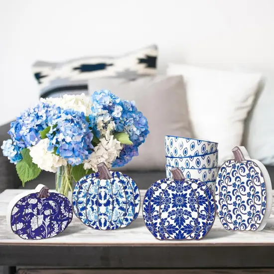 4PCS Fall Pumpkin Wood Centerpiece Table Decor {4}