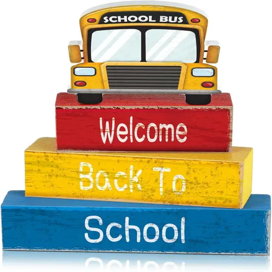 Back to School Decorations Bus Apple Tiered Tray Decorations {1}
