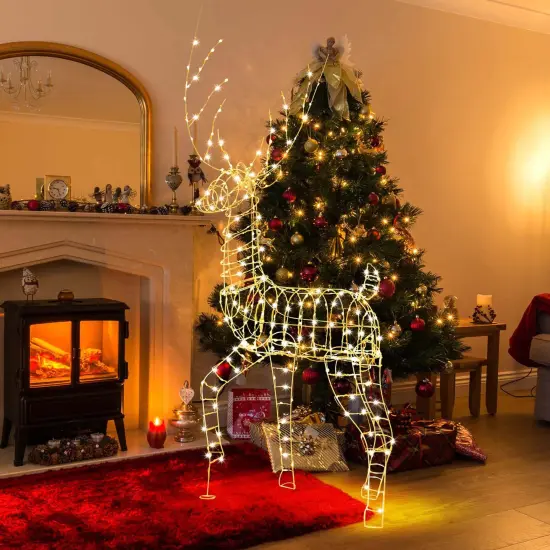 Costway 6 FT Pre-Lit Christmas Reindeer with 300 Warm White LED Lights Ground Stakes {5}