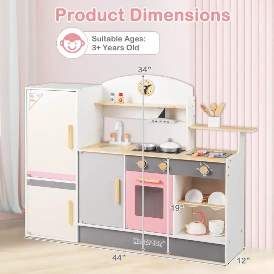 Costway Kids Chef Play Kitchen Set Toddlers Wooden Pretend Toy Playset with Range Hood {3}